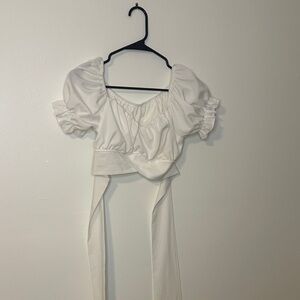 White Puff Sleeve Crop Top